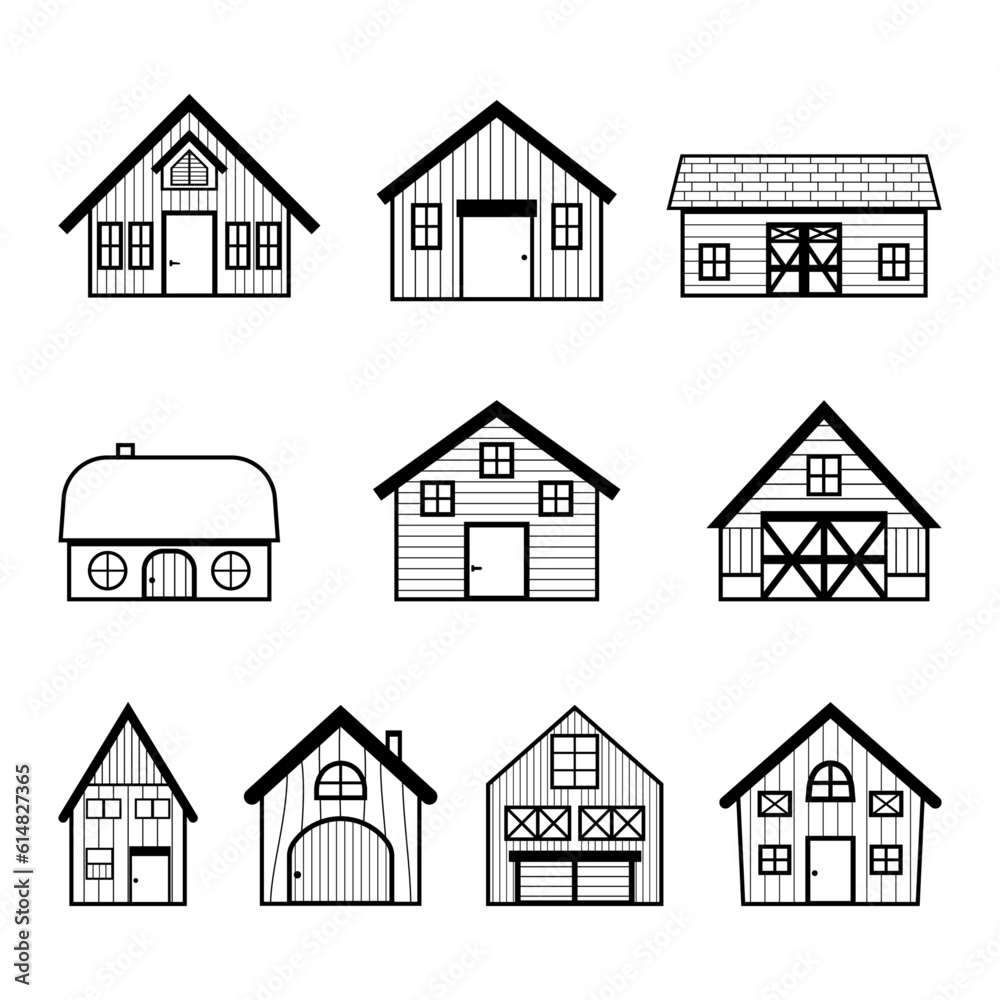 barn or farm house icon set vector illustration. storage of grain and agricultural products