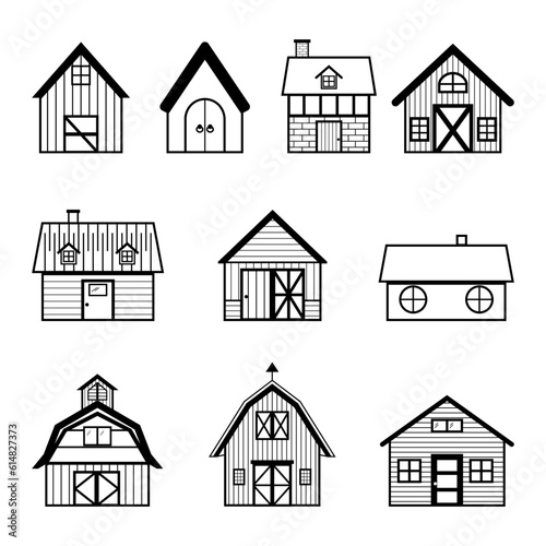 icon set barn wood farm simple vintage line art inspiration logo design vector illustration