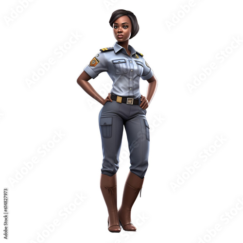 3D digital render of a beautiful police woman isolated on white background
