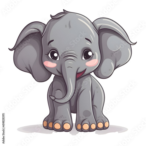 Cute baby elephant on white background. Vector illustration of a cartoon character.
