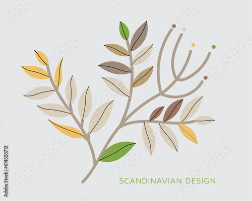 Abstract aesthetic scandinavian spring or summer plant with   leaves in light pastel colors. Greeting card template  wall art  social media post.