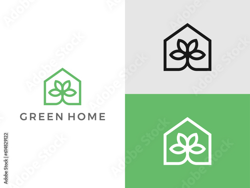 Green home and house for eco green home logo design template 