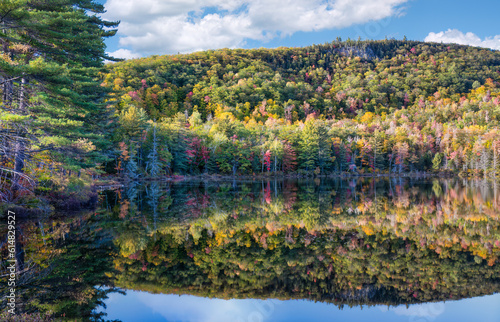Fototapeta Naklejka Na Ścianę i Meble -  Autumn reflection - Harvey Pond in western Maine  - scenic drive on route 4 