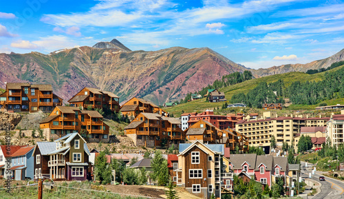 Vacation condominiums line the hillsides in the Colorado resort town of Crested Butte photo