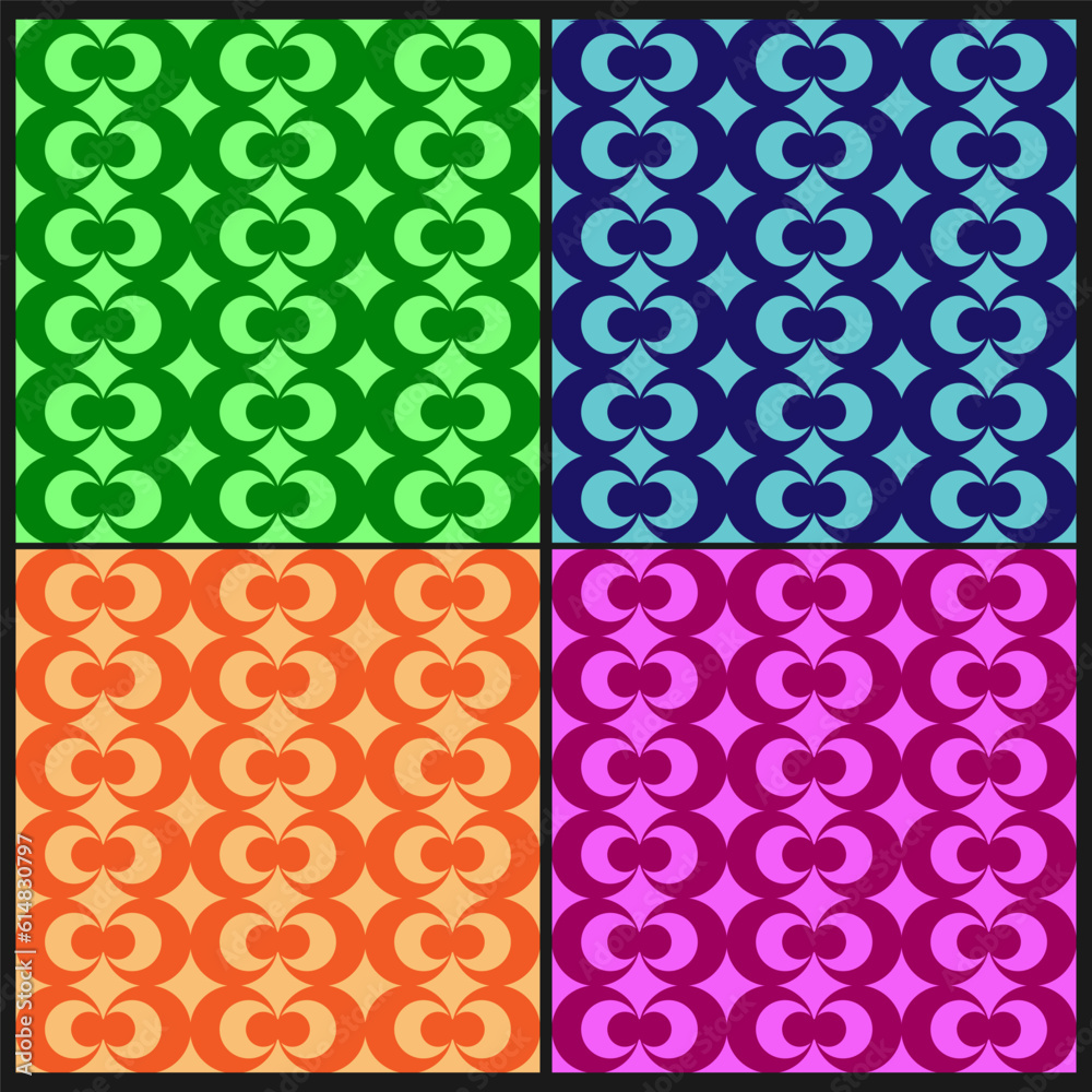 set of multi-colored seamless patterns of circles and circles.