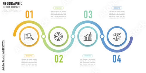 Circular curve infographic template or element with 4 step, process, option, colorful circle, button, icons, number, paper origami, minimal style for sale slide, flowchart, workflow, agenda, schedule