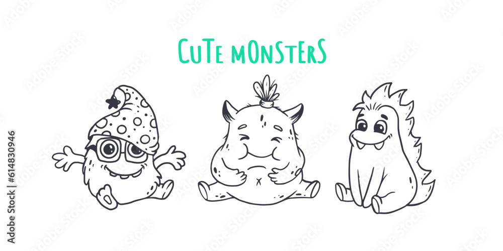 Set of cute cartoon monsters.Funny characters on white background.Icon monster.Doodle style.Alien.Vector Set of cute cartoon monsters.Funny characters on white background.Icon monster.Doodle style.Alien.Vector