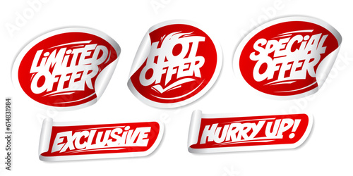 Limited offer, hot and special offer, exclusive, hurry up - stickers set