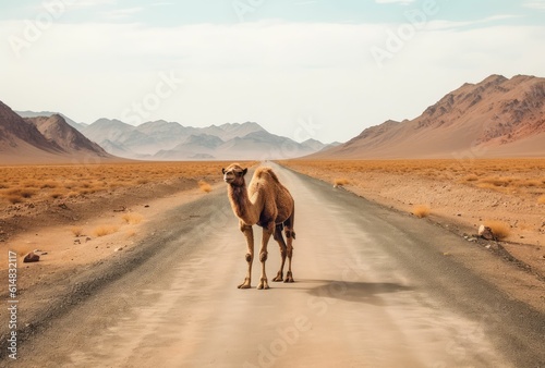 Camel in desert landscape, generative ai