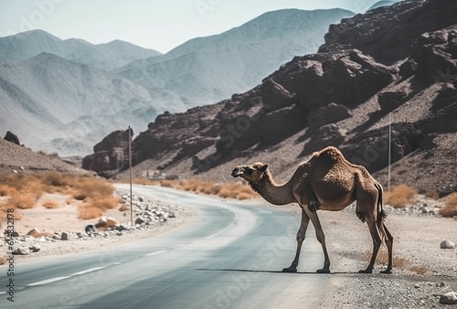 Camel in desert landscape  generative ai