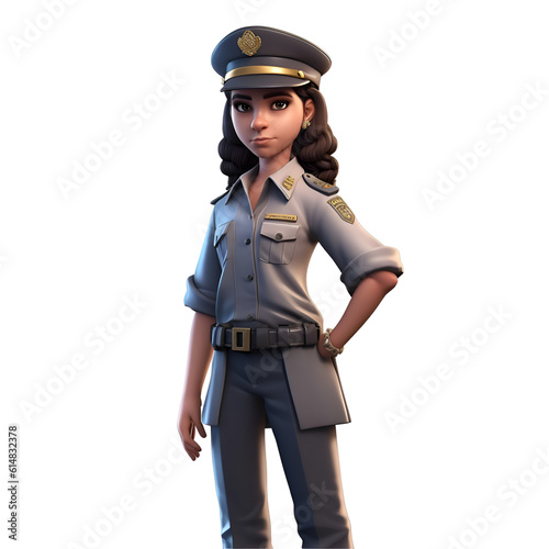 Policewoman isolated on white background. 3D illustration.