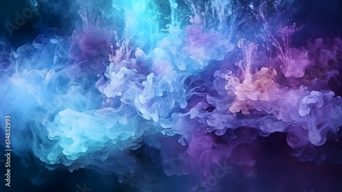 Explosion of blue  aqua and violet dust in center canvas