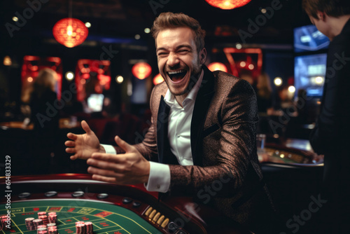 Fotografia A man celebrating his good luck in the casino