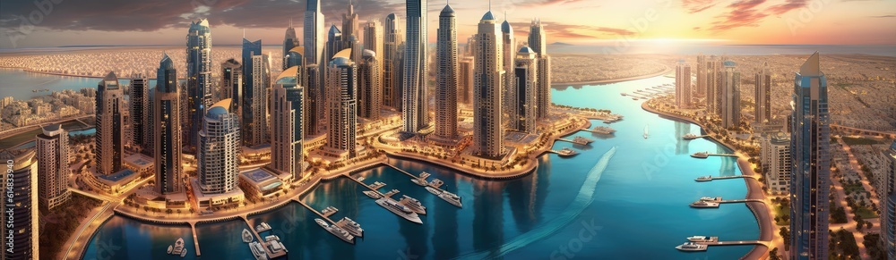 Obraz premium Panorama of the city and river, generative ai