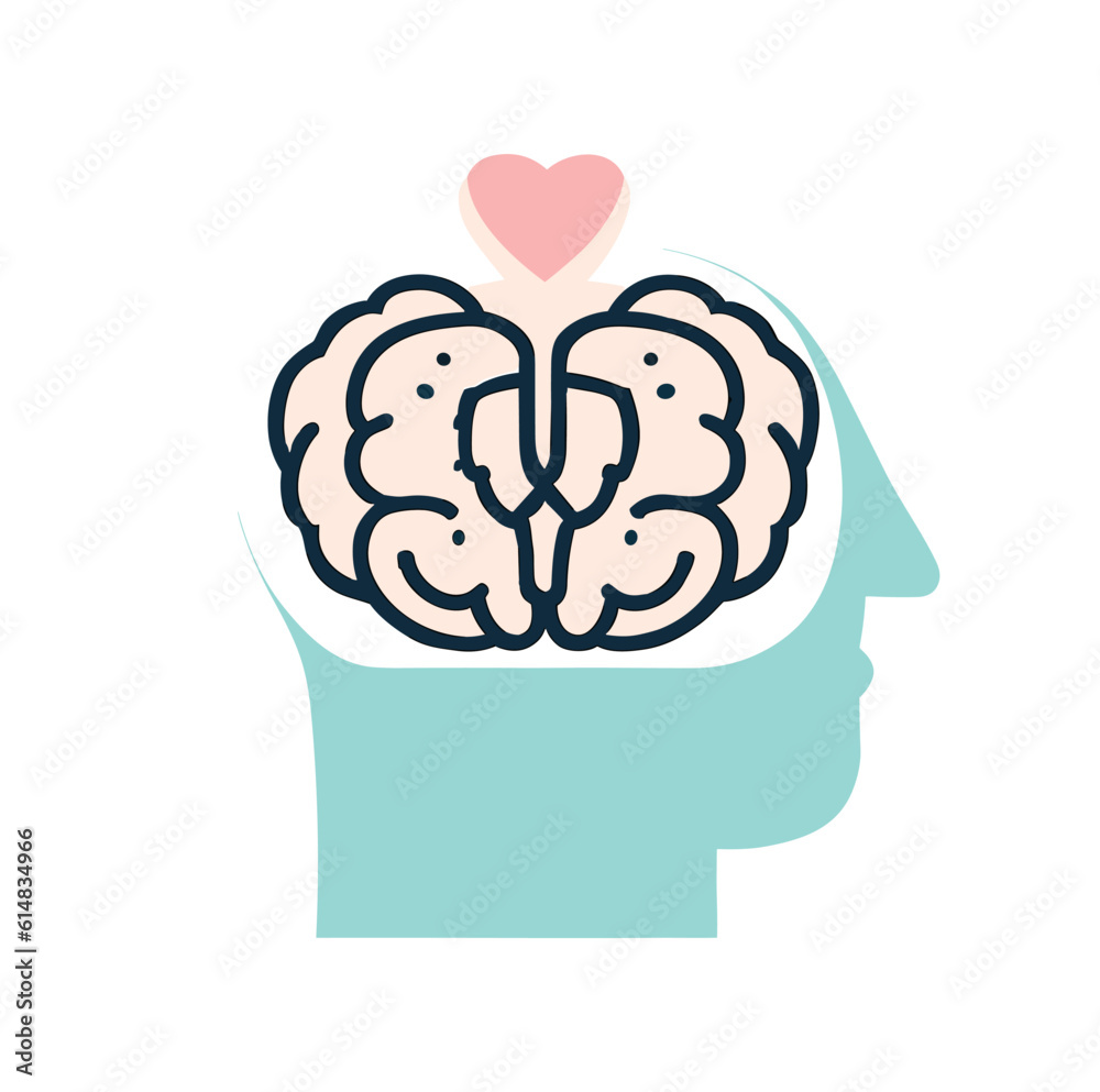 A simple vector illustration depicting the concept of mental health with a brain and heart A simple vector illustration depicting the concept of mental health with a brain and heart