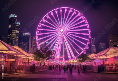  Ferris Wheel Transcends Amidst Elegant Cityscapes of Dark Cyan and Light Crimson