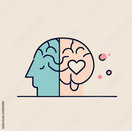 A simple vector illustration depicting the concept of mental health with a brain and heart