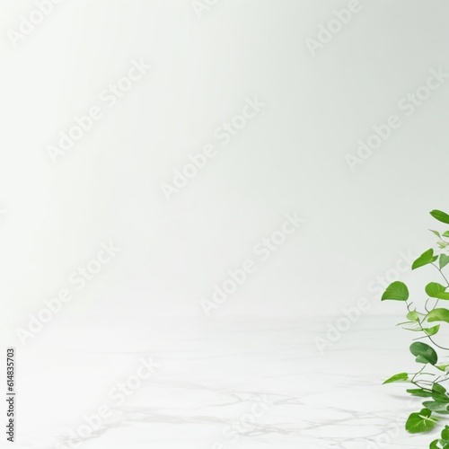 Minimalistic light background with blurred foliage shadow on a light wall. Beautiful background for presentation with with marble floor.