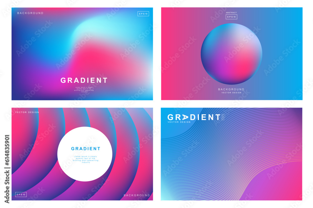 Set of creative covers or posters concept in modern minimal style for corporate identity, branding, social media advertising, promo. Minimalist cover design template with dynamic fluid gradient.