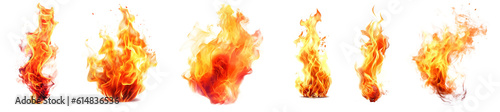 Billede på lærred Set of burning fires of flames and sparks on transparent background