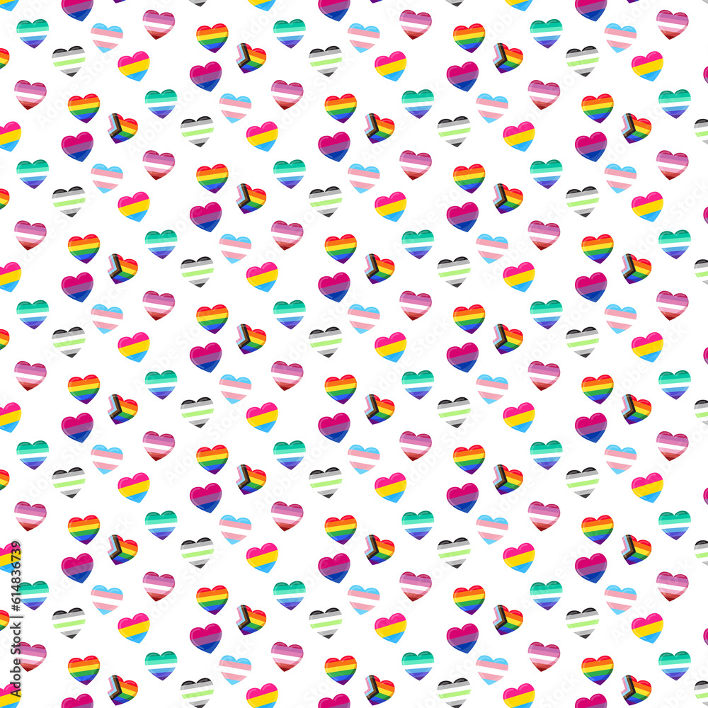 Background with lgbt flags color hearts.