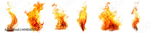 Valokuva Set of burning fires of flames and sparks on transparent background