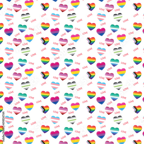 Background with lgbt flags color hearts.