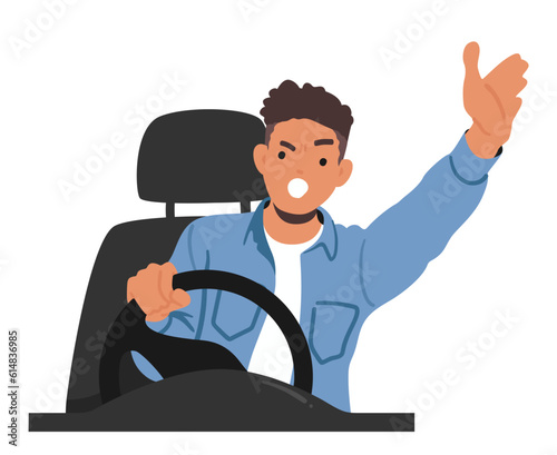 Agitated Man Argues And Yells While Driving, Expressing Intense Emotions And Engaging In A Heated Verbal Altercation