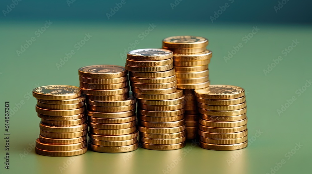 close up golden coin stack pile up, Generative Ai close up golden coin stack pile up, Generative Ai