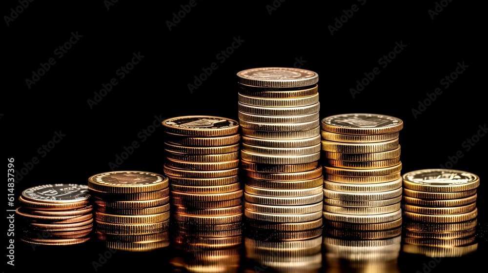 close up golden coin stack pile up, Generative Ai close up golden coin stack pile up, Generative Ai