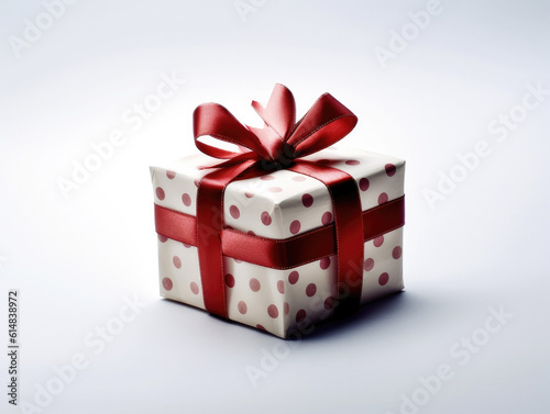 Christmas present gift box with bow on a white background, generative ai