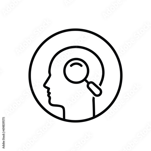 thin line head like insight yourself black icon. flat linear simple neuroscience logotype graphic stroke art pictogram design web element isolated on white. concept of scrutiny of human subconscious