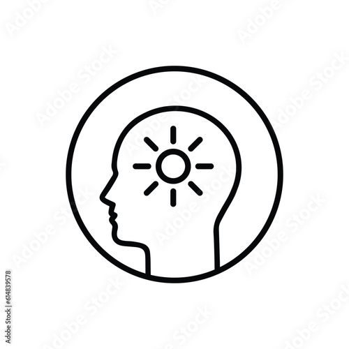 head with sun like happy sunny mood thin line icon. linear flat style trend modern mentality logotype graphic stroke art design isolated on white background. concept of easy lifestyle or mental health