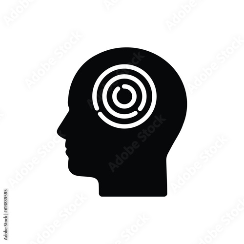black abstract head with maze like critical thinking. flat simple psychologist knowledge logotype graphic design isolated on white. concept of escape quest or logical trouble or easy cognitive process