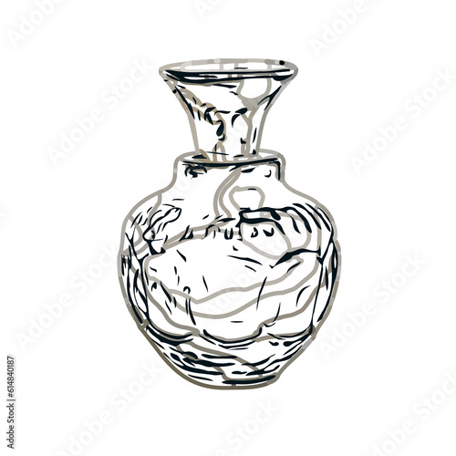 Color sketch of a ceramic jar with transparent background