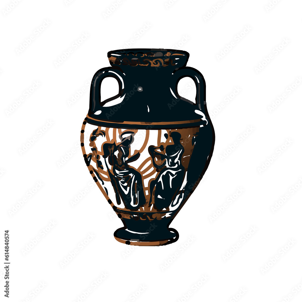 Color sketch of a ceramic jar with transparent background