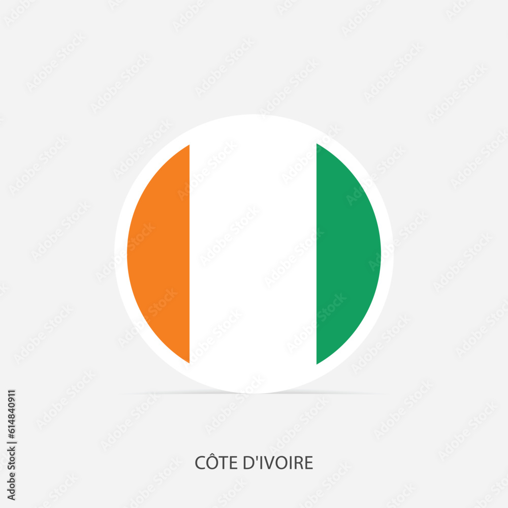 Cote dIvoire round flag icon with shadow.