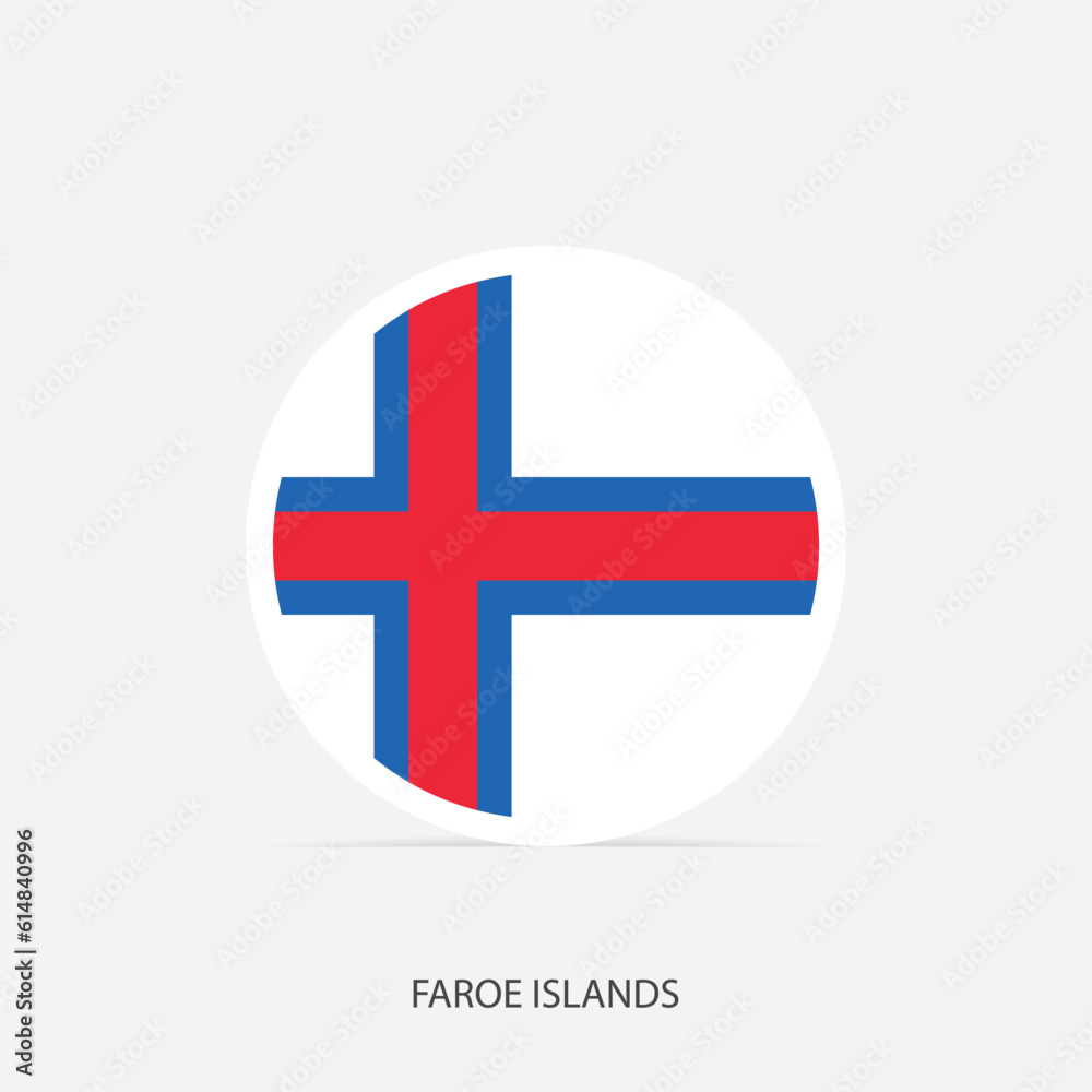Obraz premium Faroe Islands round flag icon with shadow.