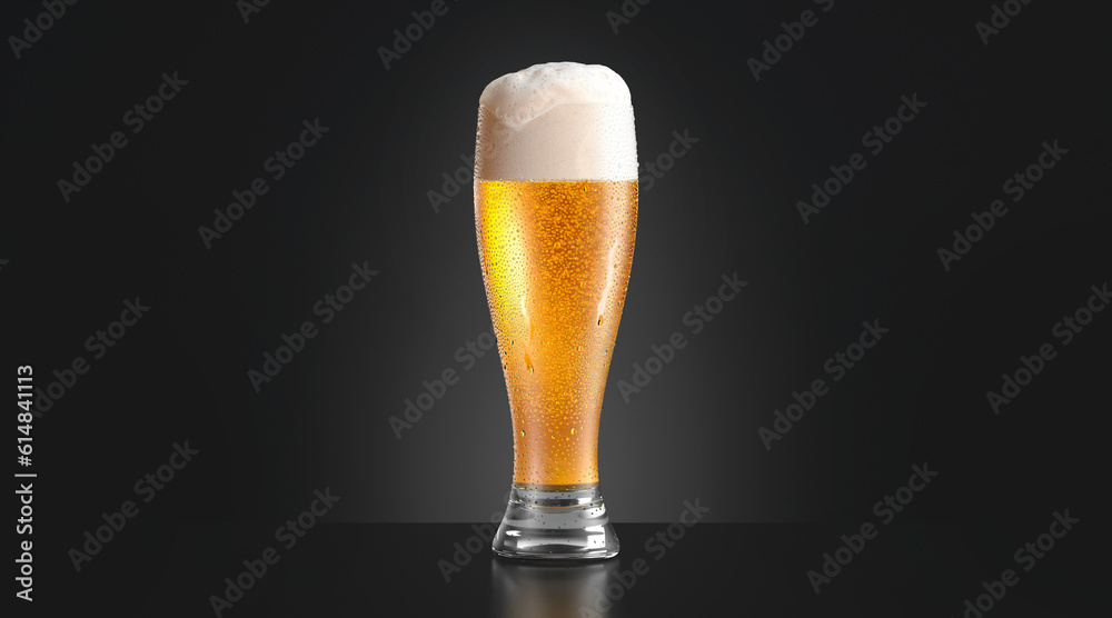 Blank transparent beer glass mockup, dark background