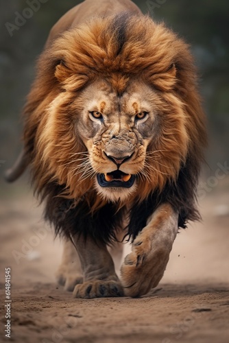 Dangerous lion male moving toward camera © MiraCle72