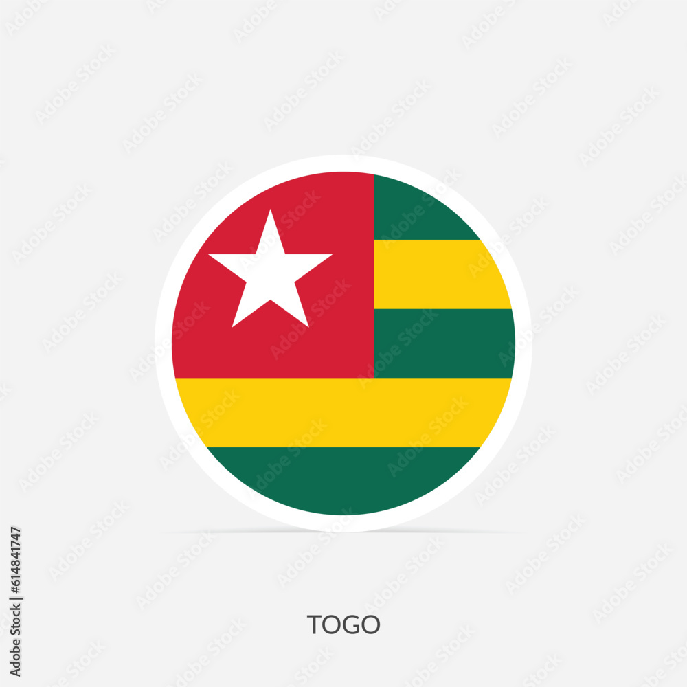 Togo round flag icon with shadow.