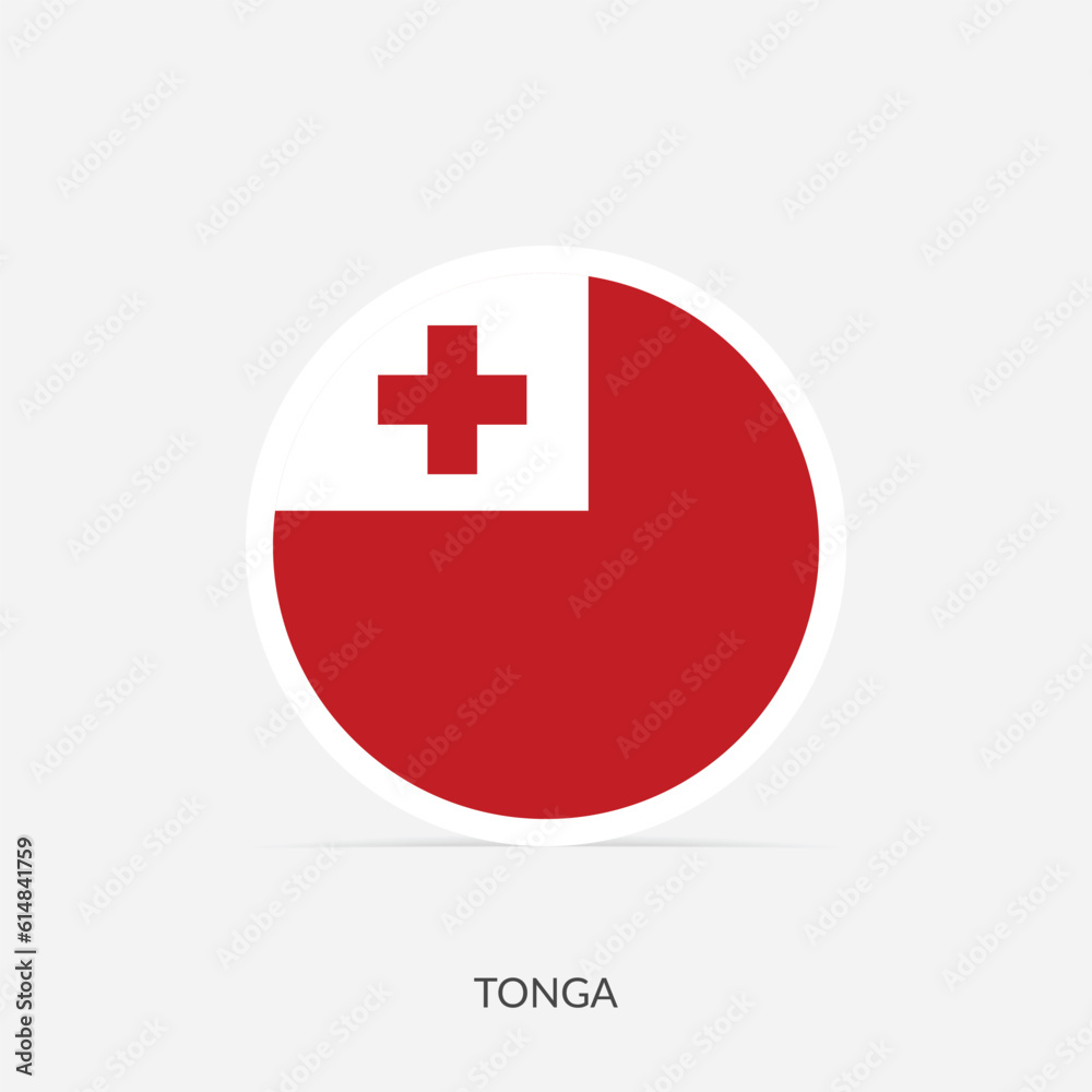 Tonga round flag icon with shadow.