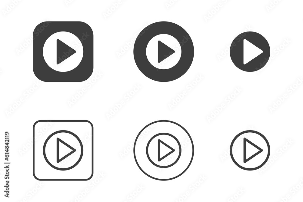 Play icon design 6 variations. Isolated on white background. Play icon design 6 variations. Isolated on white background.