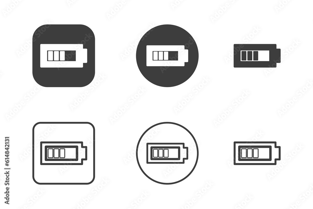 Battery icon design 6 variations. Isolated on white background. Battery icon design 6 variations. Isolated on white background.