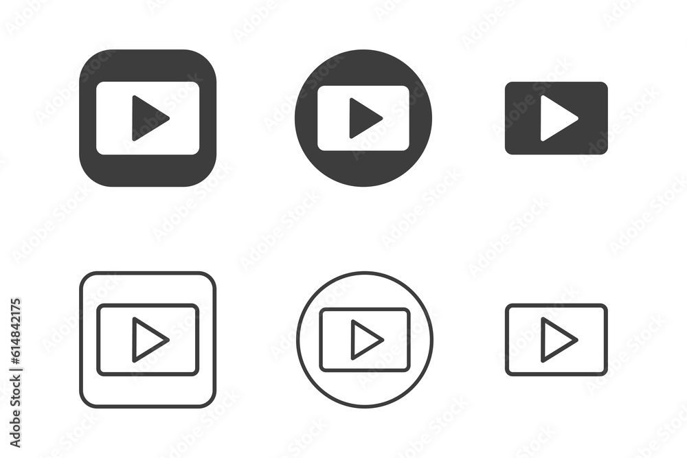 Play icon design 6 variations. Isolated on white background. Play icon design 6 variations. Isolated on white background.