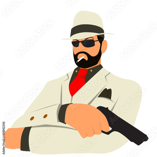 Gangster with a gun and cigar flat style illustration vector image