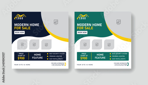 Post Template Real Estate Business Marketing Social Media Banner and square banner. Editable Promotion corporate Web Banner Stories Ads