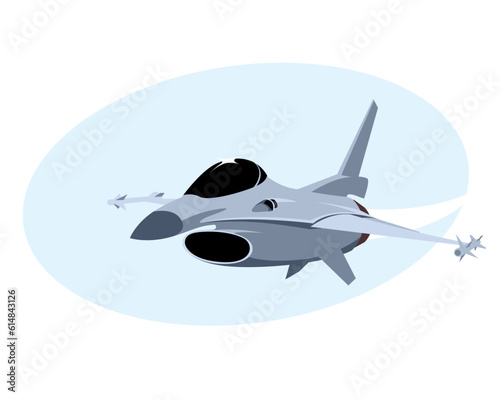 F-16 Fighting Falcon. Modern fighter jet. Cartoon character. Vector image for prints, poster and illustrations.