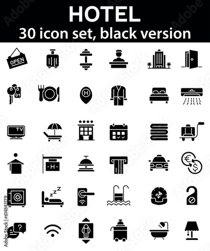 Hotel icon set. Black icons collection.
