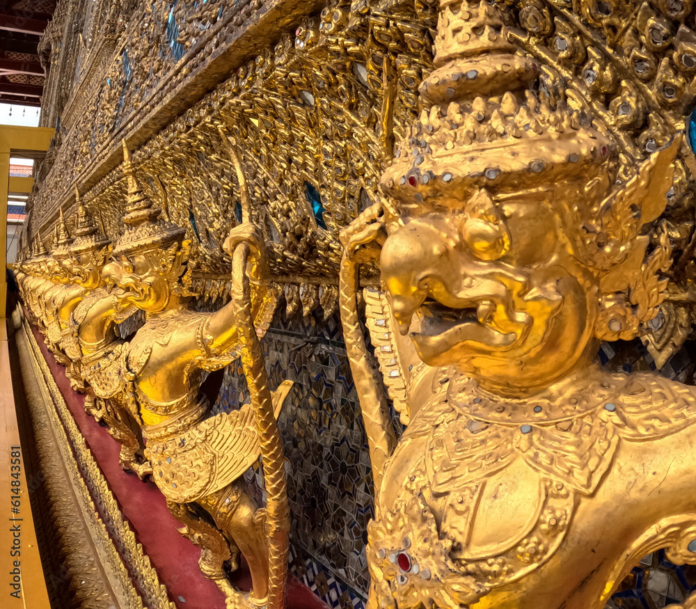 Karuda, Interior of the emerald Buddha church at Grand Palace in Bangkok. Thailand  